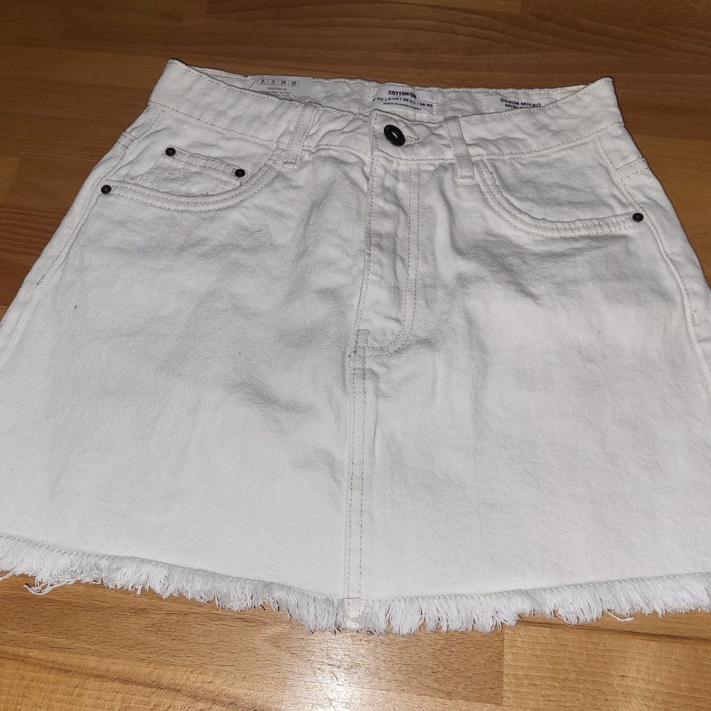 Nwt Cotton On White Jean Denim Mini Skirt Womens Size 4